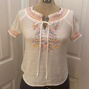Blu Pepper Girls Smocked Embroidered Short Sleeve Top